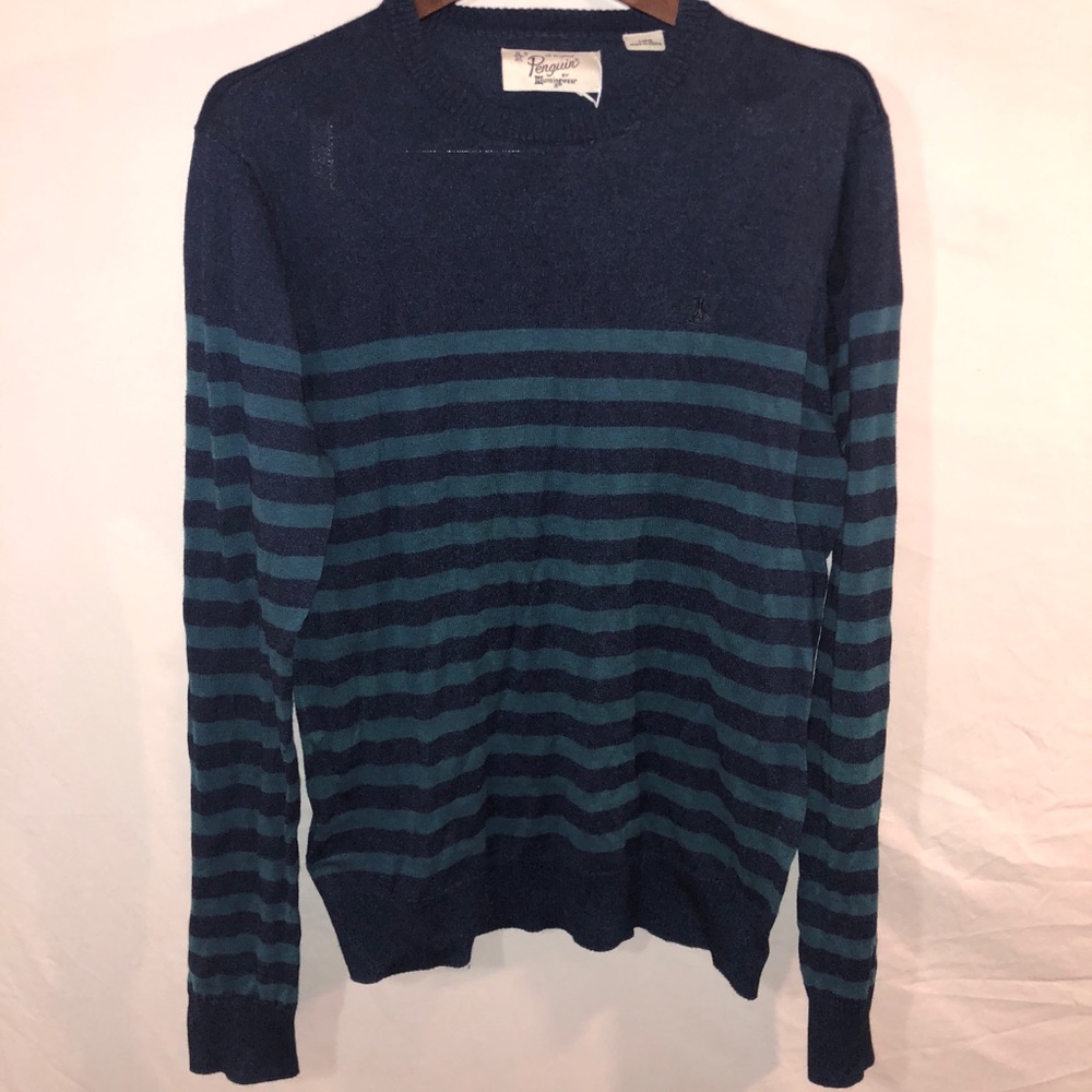 NEW Men’s Teal & Navy Blue Striped Penguin Sweater